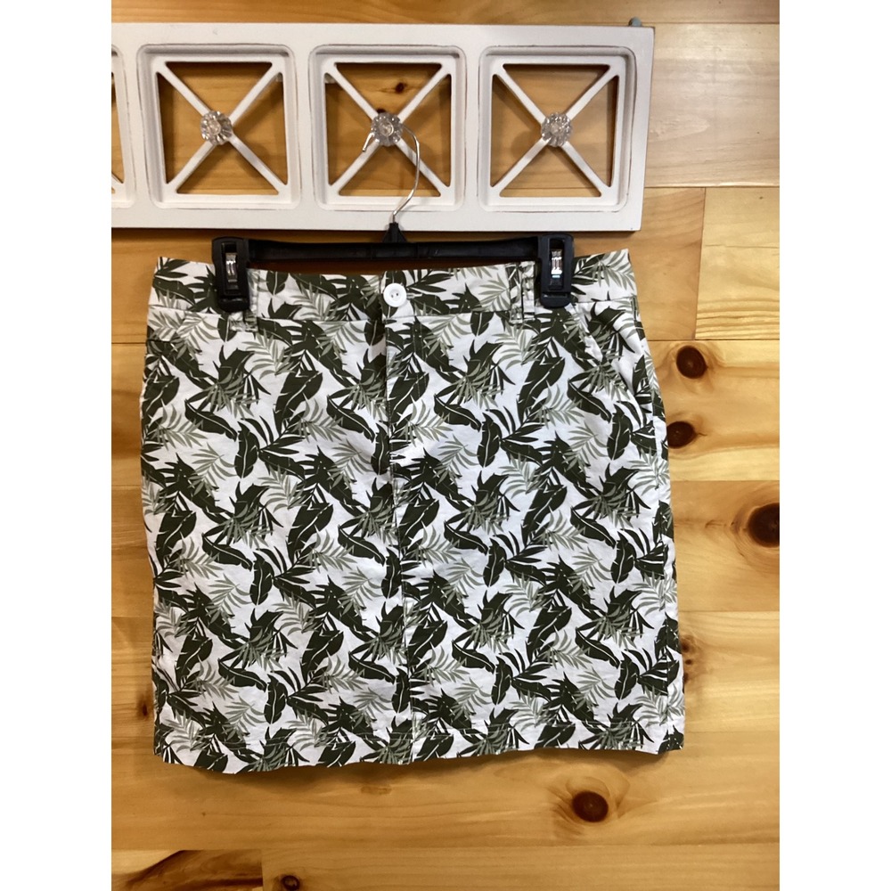 Christopher & Banks Women 6 Tropical Palm Leaf Skort Olive Green White Cotton